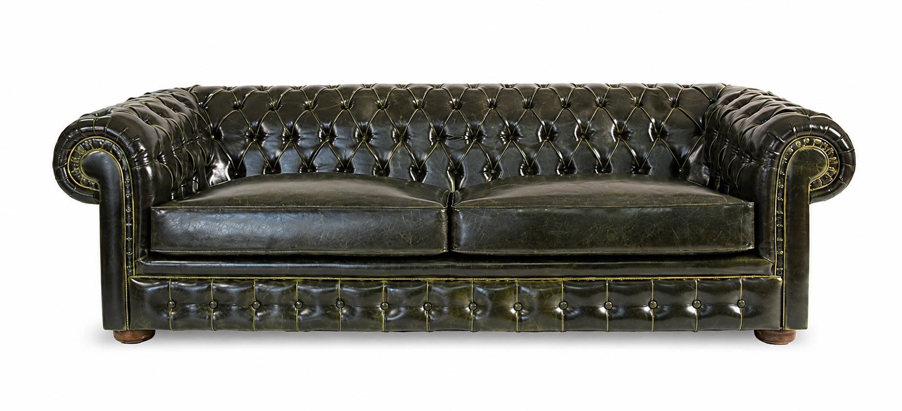 Xlmoebel Chesterfield-Sofa Exklusive Grüne Chesterfield Couch Luxuriöses Ledersofa Edle Möbel, 1 Teile, Bodenhöhe, Mit Kissen, Wasserabweisend