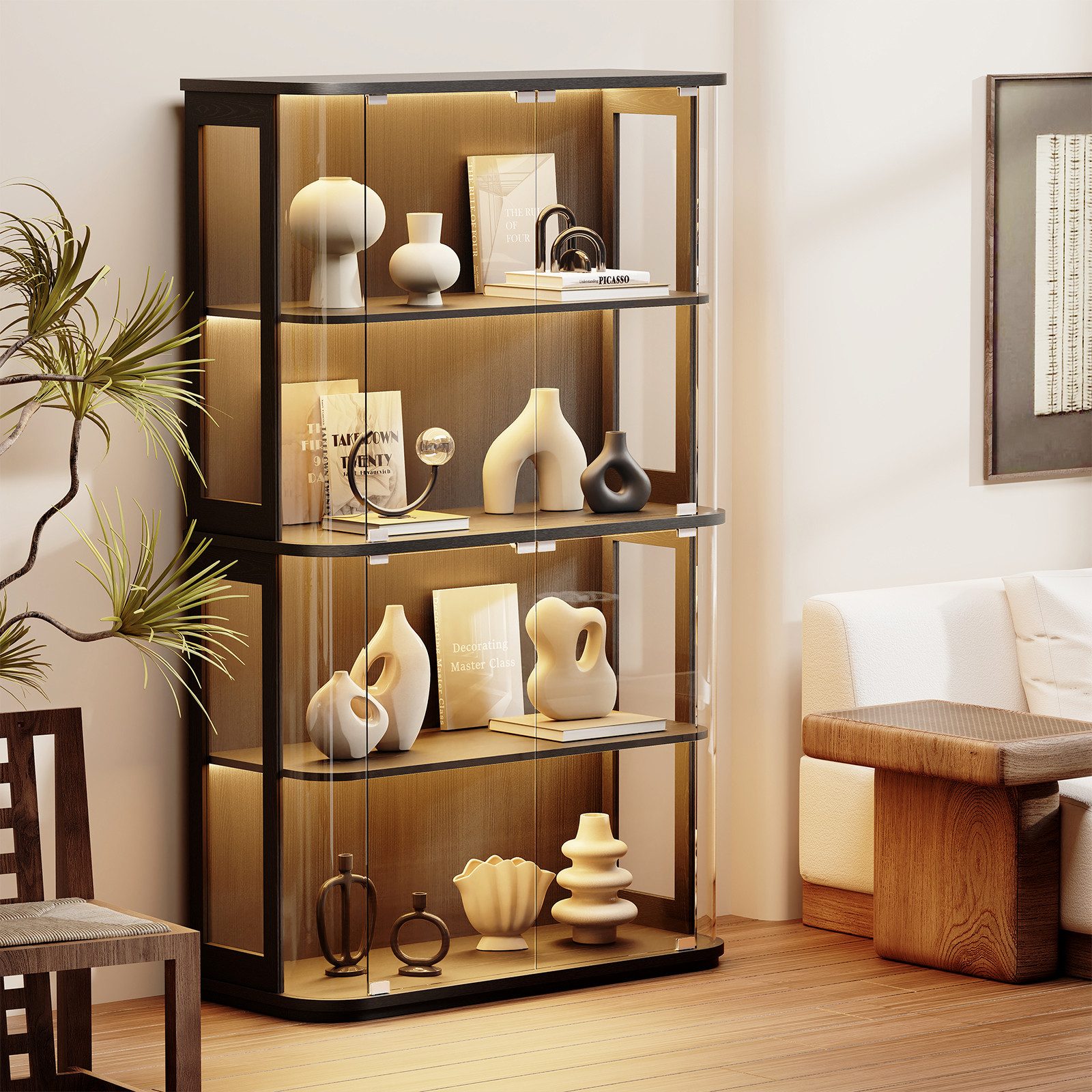 BROTTAR Standvitrine Große, runde Vitrine mit dreifarbiger Beleuchtung & Be günstig online kaufen