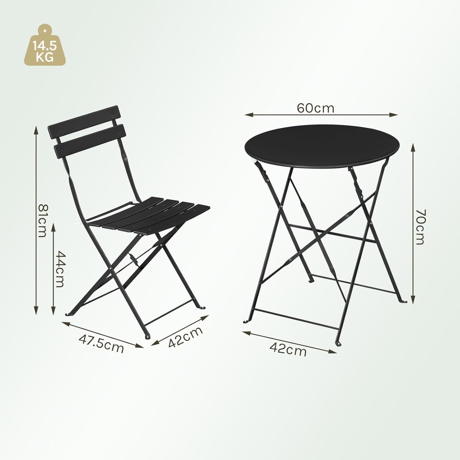 EUGAD Balkonset, (1-tlg), Balkonmöbel 3-teilig, Bistrotisch mit 2 Stühlen, klappbar