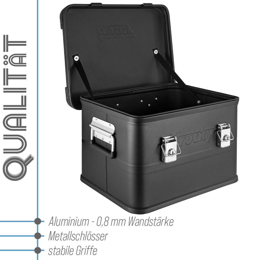 Trucky Allzweckkiste Auswahl 30-140 L Aluminium Box mit Deckel Kiste Transportbox Schwarz