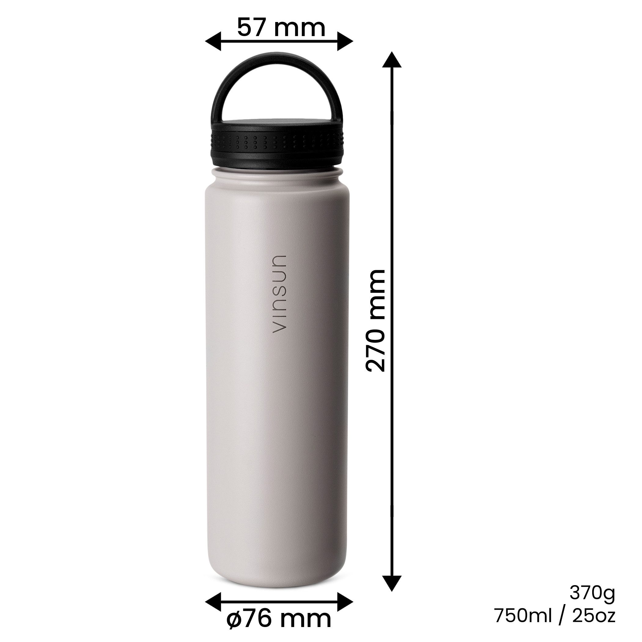 Vinsun Isolierflasche Edelstahl Trinkflasche 750ml, 3 Deckel, auslaufsicher, doppelwandig, 3 Deckel - Strohhalm, Trinköffnung, Schraubverschluss