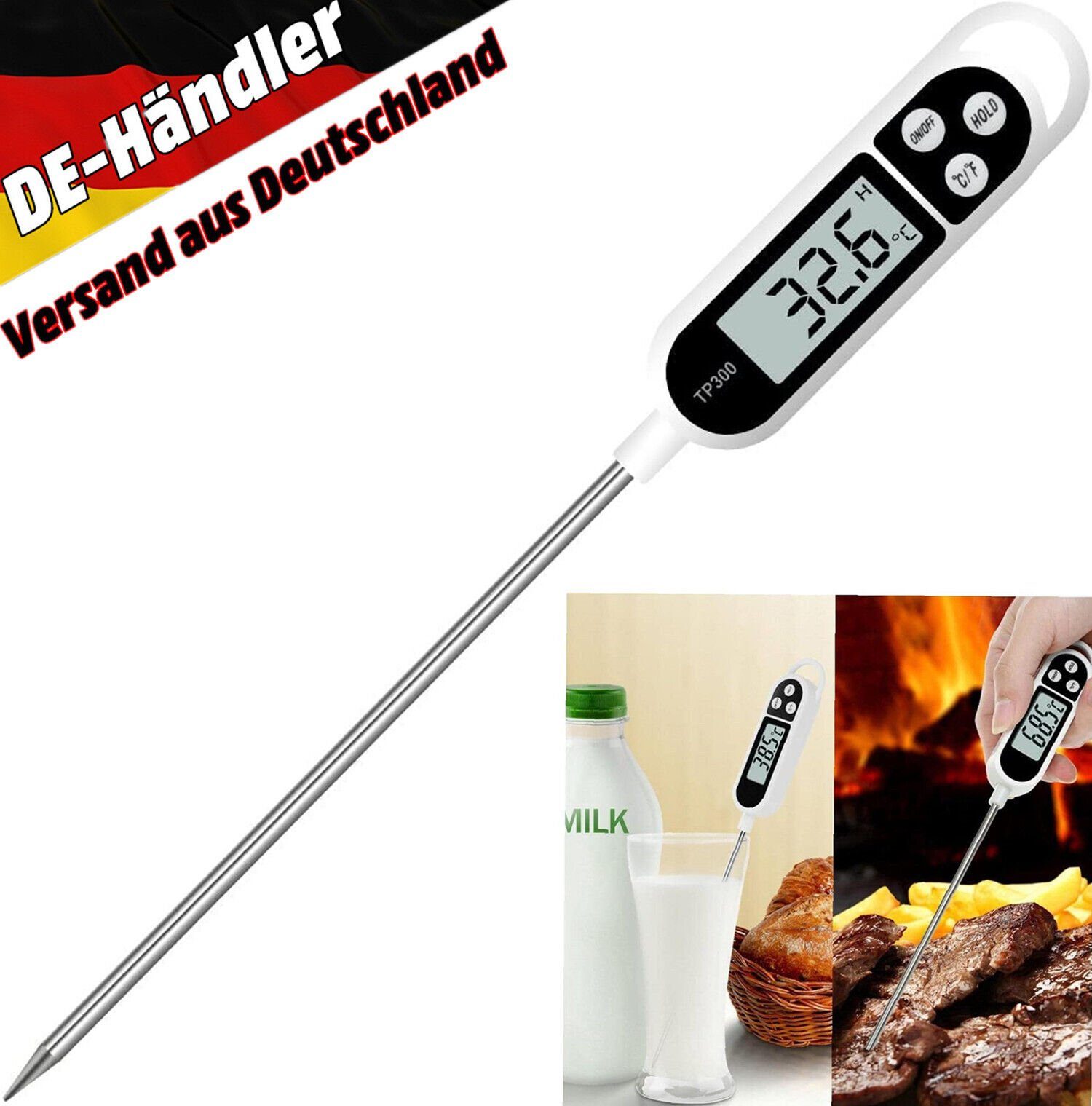 Olotos Kochthermometer Digital LCD Thermometer Bratenthermometer Fleischthermometer Grill BBQ