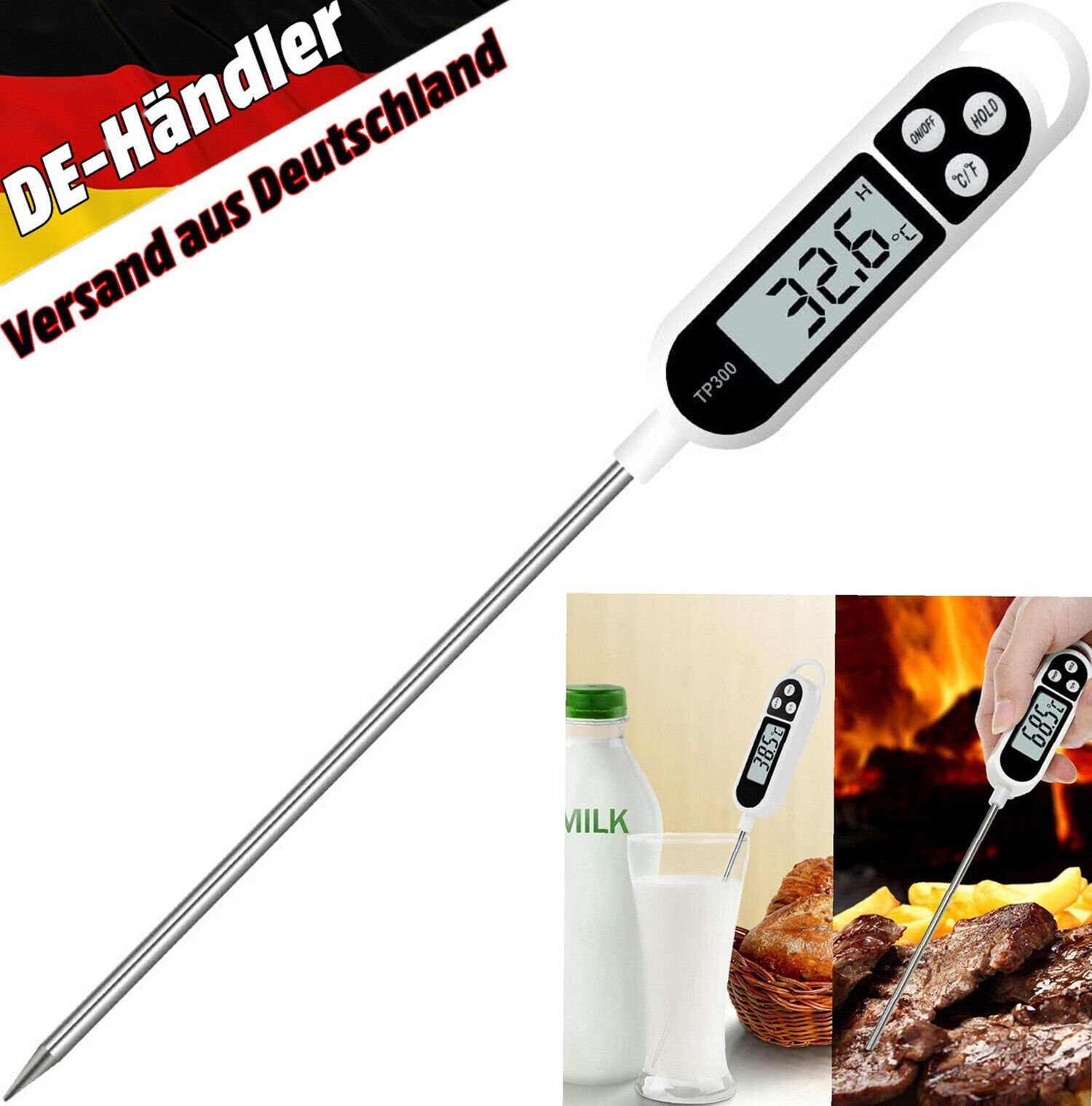 Olotos Kochthermometer Digital LCD Thermometer Bratenthermometer Fleischthermometer  Grill BBQ, Energiesparmodus: Automatische Abschaltung nach 10 Minuten bei  Nichtverwendung