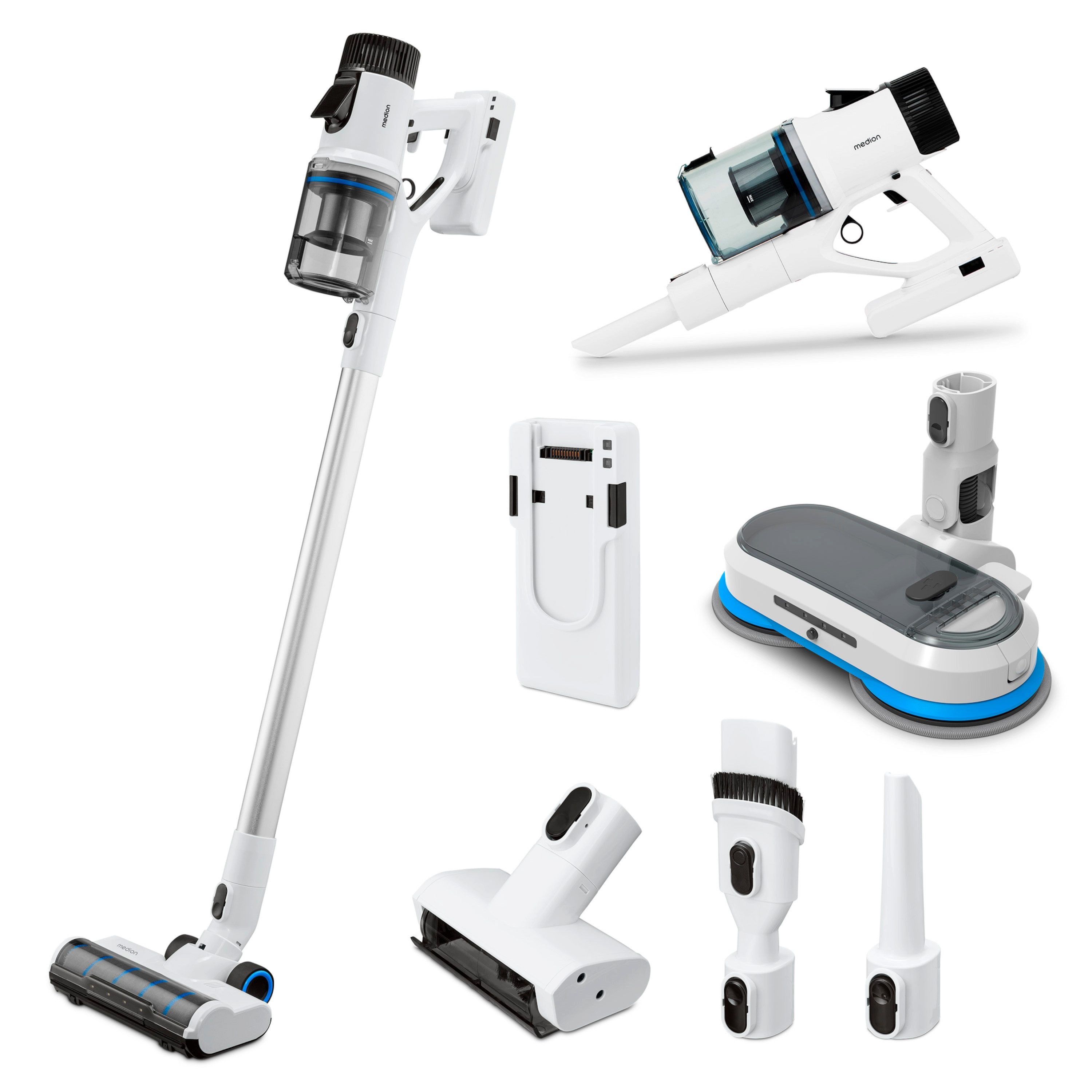 Medion® Стальной пылесос MEDION LIFE P400 W+ Akku-Staubsauger mit Wischfunktion, 400 W, LED-Touch-Displ.,3-stufige Saugleistung,beutellos,Zyklon-Technologie