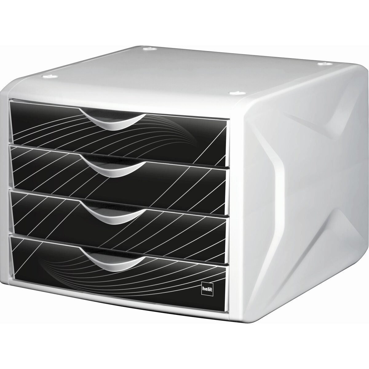 HELIT Organizer Schubladenbox Chameleon A4-C4 4 Schubladen geschlossen weiß/schwarz