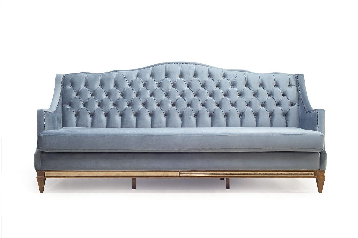 Chesterfield-Sofa Italienisches Polster Sofa aus Holz in elegantem Grauen Textilbezug