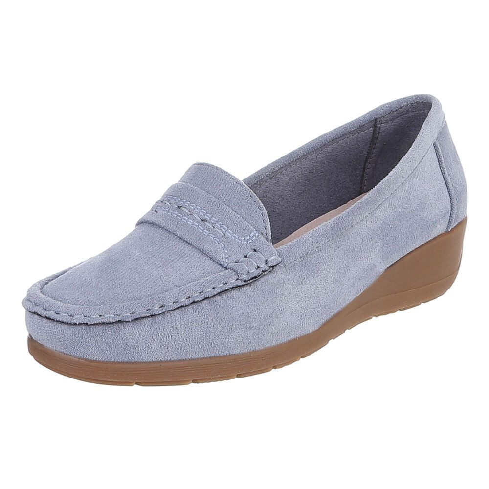 Ital-Design Damen Loafer Slip-On mit Keilsohle in Veloursoptik Slipper (91849440) Keilabsatz/Wedge Mokassins in Hellblau