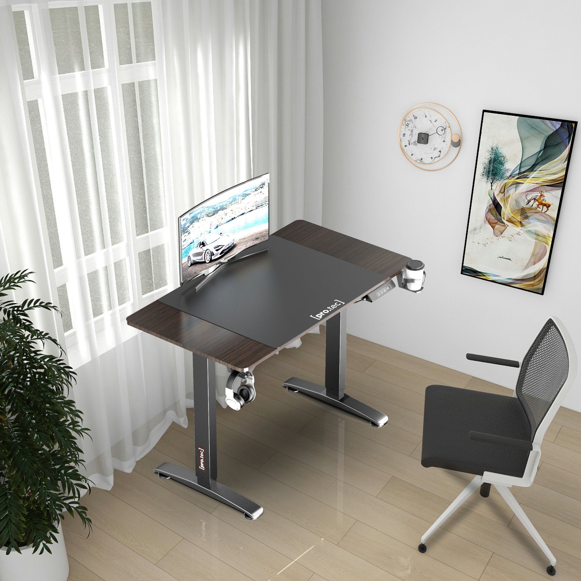 pro.tec Schreibtisch, »Visalia« Elektrisch Höhenverstellbarer Tisch 110x60 Walnuss-Optik schwarz | Walnuss-Optik