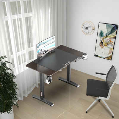 pro.tec Schreibtisch, »Visalia« Elektrisch Höhenverstellbarer Tisch 110 x 60 Schreibtisch Computertisch XXL-Mousepad bis 80 kg Aluminiumgestell Walnuss-Optik