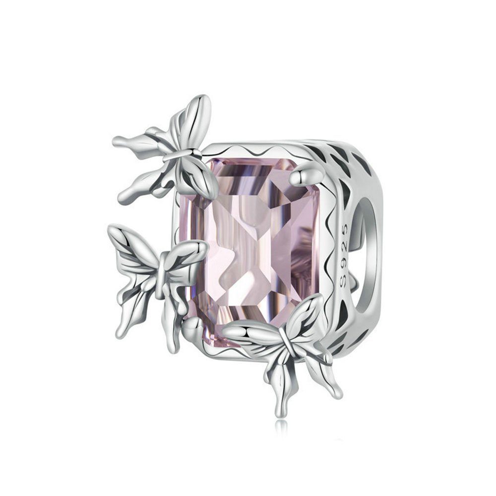 und Halsketten), (1-tlg., Rosa Schmetterling Geschenke für POCHUMIDUU Bead für Armband diy Silber Menschen 925 Armbänder Sterling liebe Perlen Perlen
