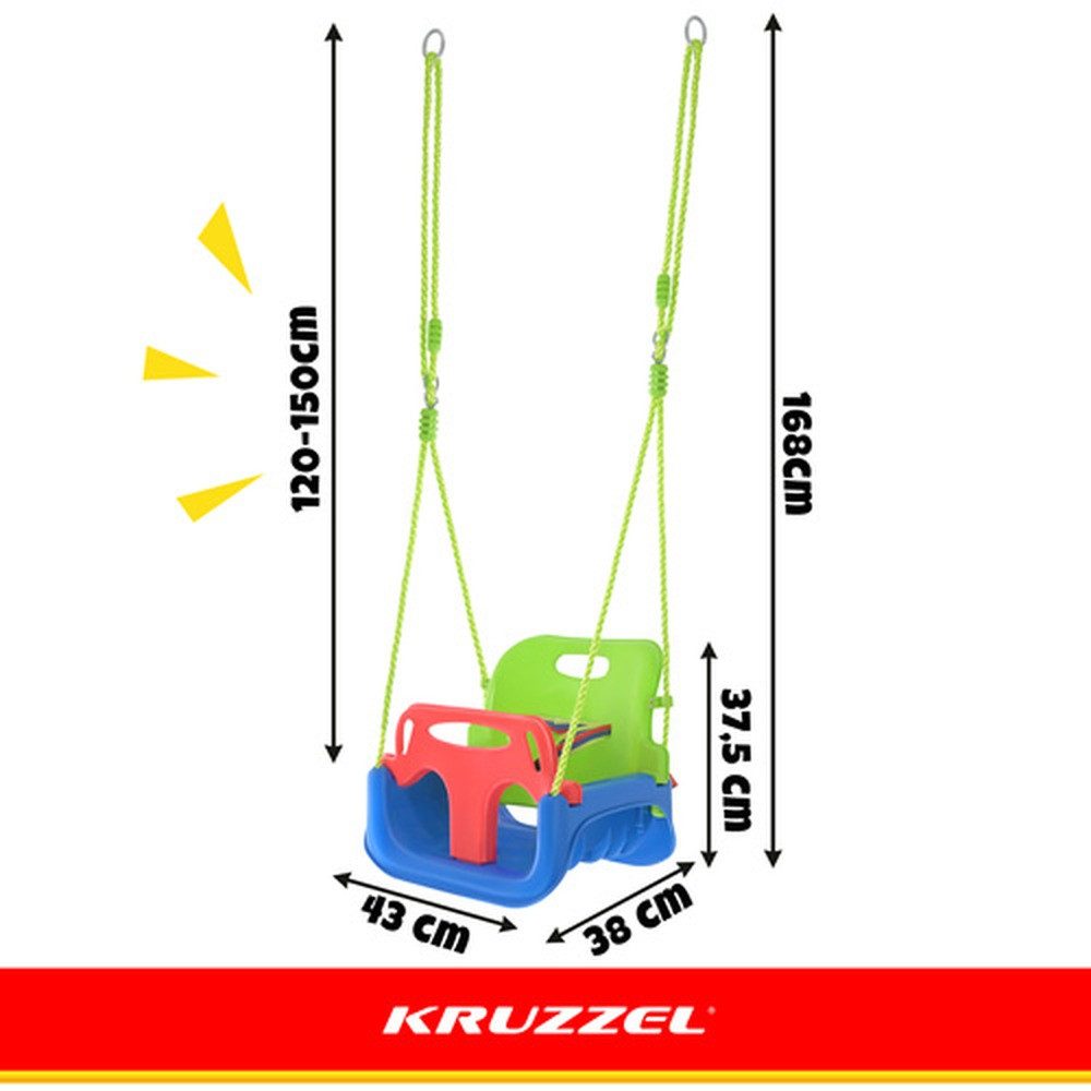 KRUZZEL Babyschaukelsitz Kinderschaukel 3-in-1 Gartenschaukel (Spar-Set, 1-tlg), Rückenlehne, Sicherheitsbügel und Gurt sorgen für stabilen Halt – Bild 2 von 5
