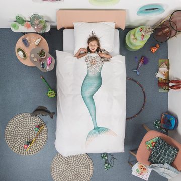 Kinderbettwäsche Mermaid Meerjungfrau, Snurk, Perkal, 2 teilig, Flosse, Prinzessin, Perlen, Muscheln, Krone