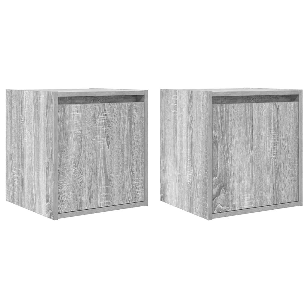 vidaXL Nachttisch Wand-Nachttische 2 Stk. Grau Sonoma 38x34x40 cm (2-St)