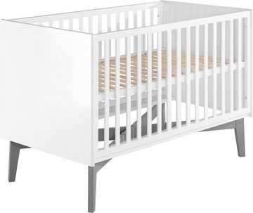 roba® Babyzimmer-Komplettset Mika, (Set, 3-St., Kombi-Kinderbett, Kleiderschrank, Wickelkommode), mit grauen Füßen im Retro Look