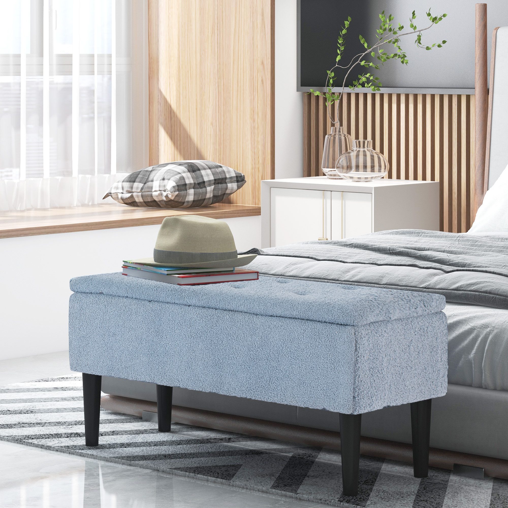 BlingBin Bettbank Polsterbank mit Stauraum und Deckel auch als Garderobenbank geeignet (1er Set, 1-St., 1pcs), Truhenbank, Aufbewahrungsbank für Wohnzimmer, Schlafzimmer