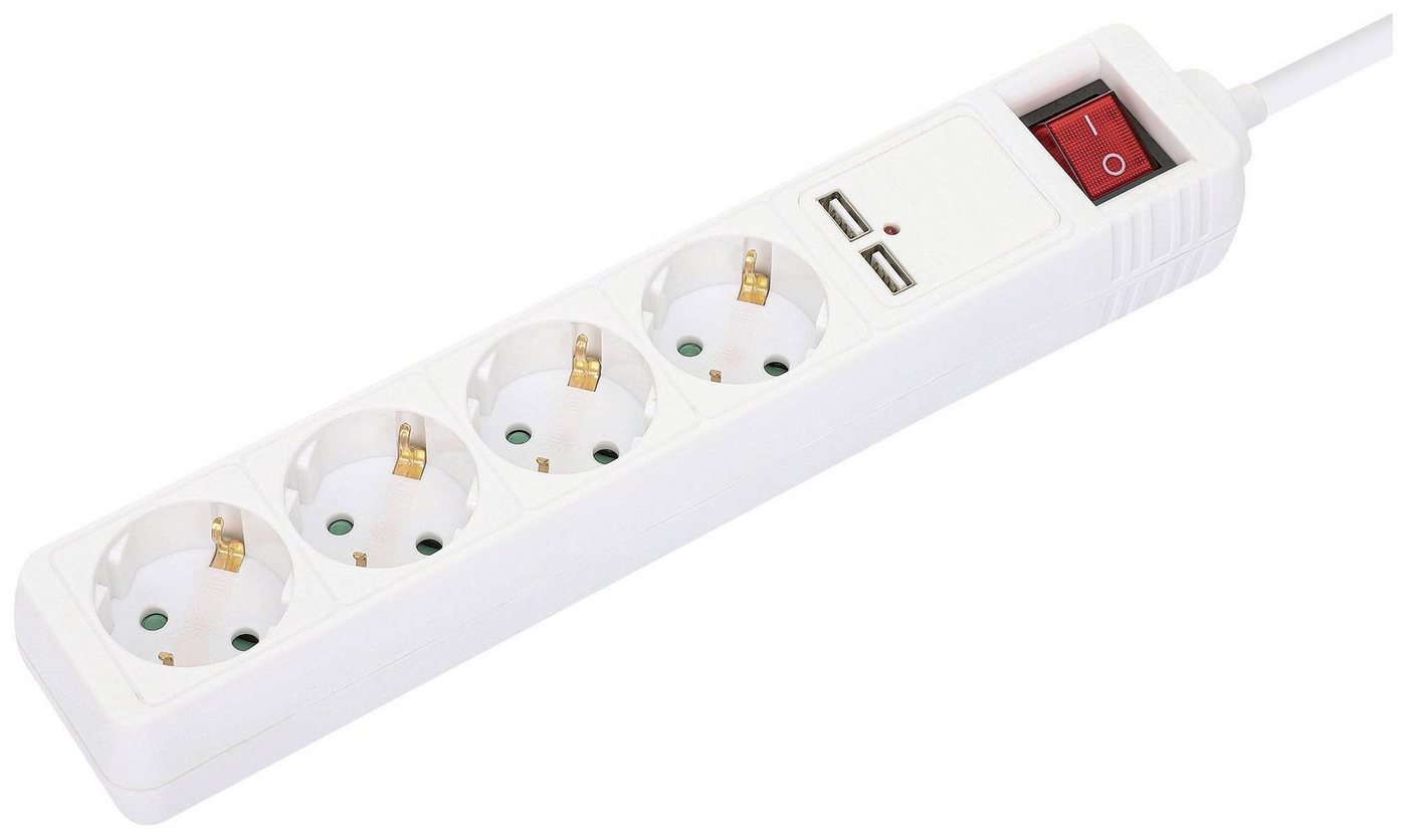Thumbnail - IC INTRACOM MANHATTAN Steckdosenleiste 4fach mit 2 USB-Port weiß AN/AUS Steckdosenleiste