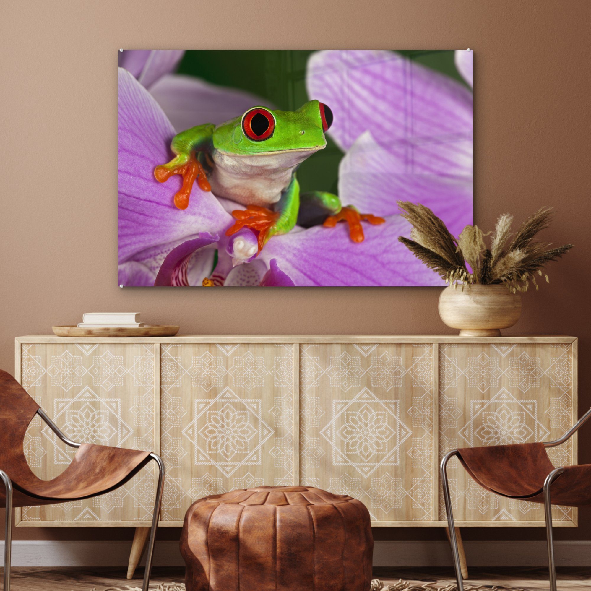 MuchoWow Acrylglasbild Frosch - Wohnzimmer St), Acrylglasbilder Reptil, Schlafzimmer - Orchidee & (1