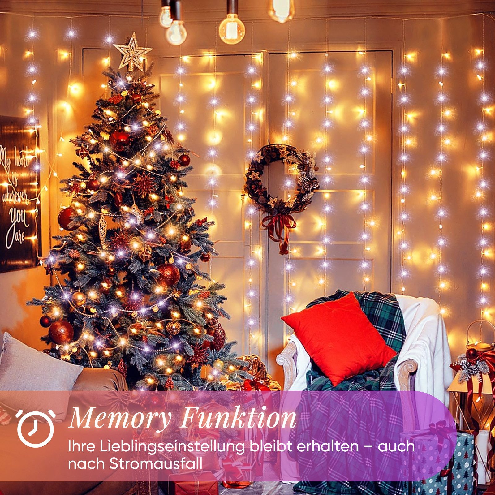 Salcar LED-Lichterkette LED Lichterkette Außen Warmweiß & Kaltweiß Lichterkette Weihnachtsbaum, 14 Modi, 3m 160 LED Weihnachtsbeleuchtung Weihnachtsdeko – Bild 4 von 5