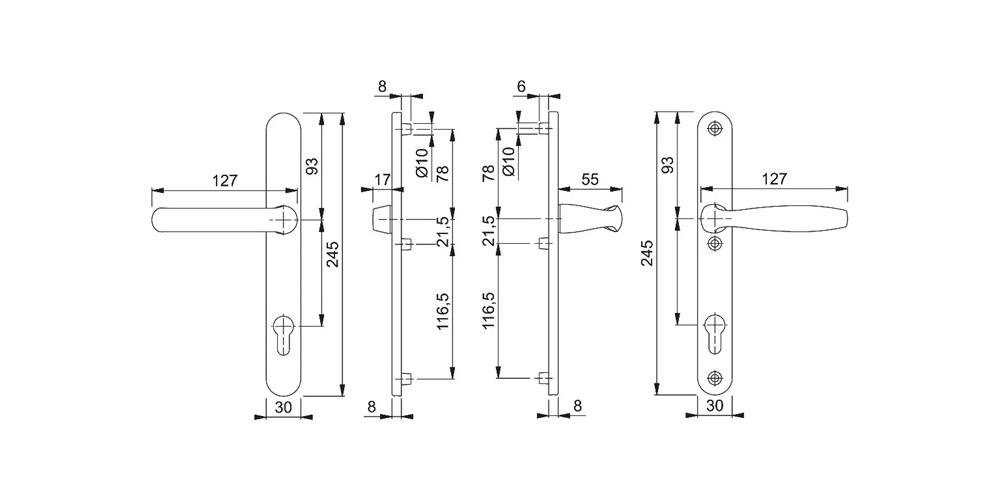 New Türbeschlag 67-72 Profiltürgarnitur Türstärke 099KH/3346/1810 York Aluminium PZ HOPPE für mm F1