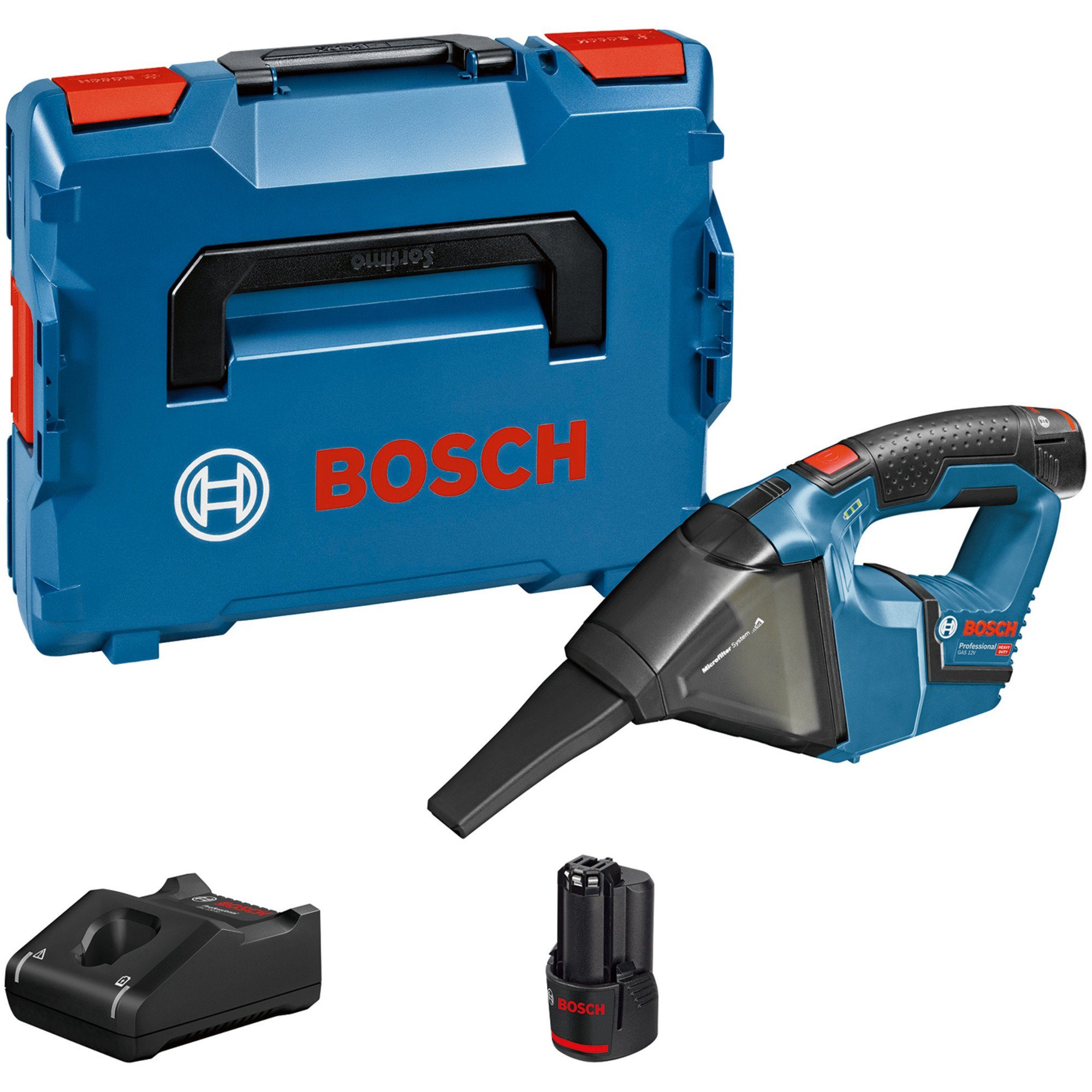 BOSCH Bodenstaubsauger Bosch Professional Akku-Staubsauger GAS 12V,  Bodenart: Parkett/Laminat, Hartboden, Teppich