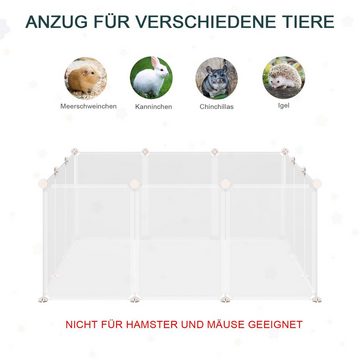 PawHut Kleintierkäfig Freilaufgehege Laufgitter DIY Gittergehege Weiß Metall PP-Harz, 105L x 105B x 45H cm