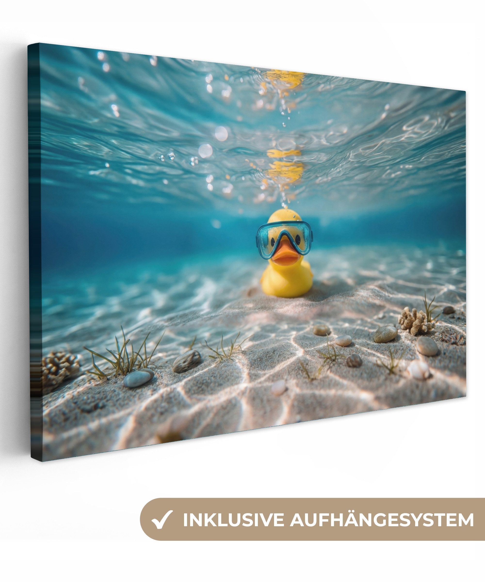 OneMillionCanvasses® Leinwandbild Schwimmbrille - Ente - Wasser, Fotodruck (1 St), Leinwand Bilder Klein, Wand Dekoration Aesthetic 30x20 cm