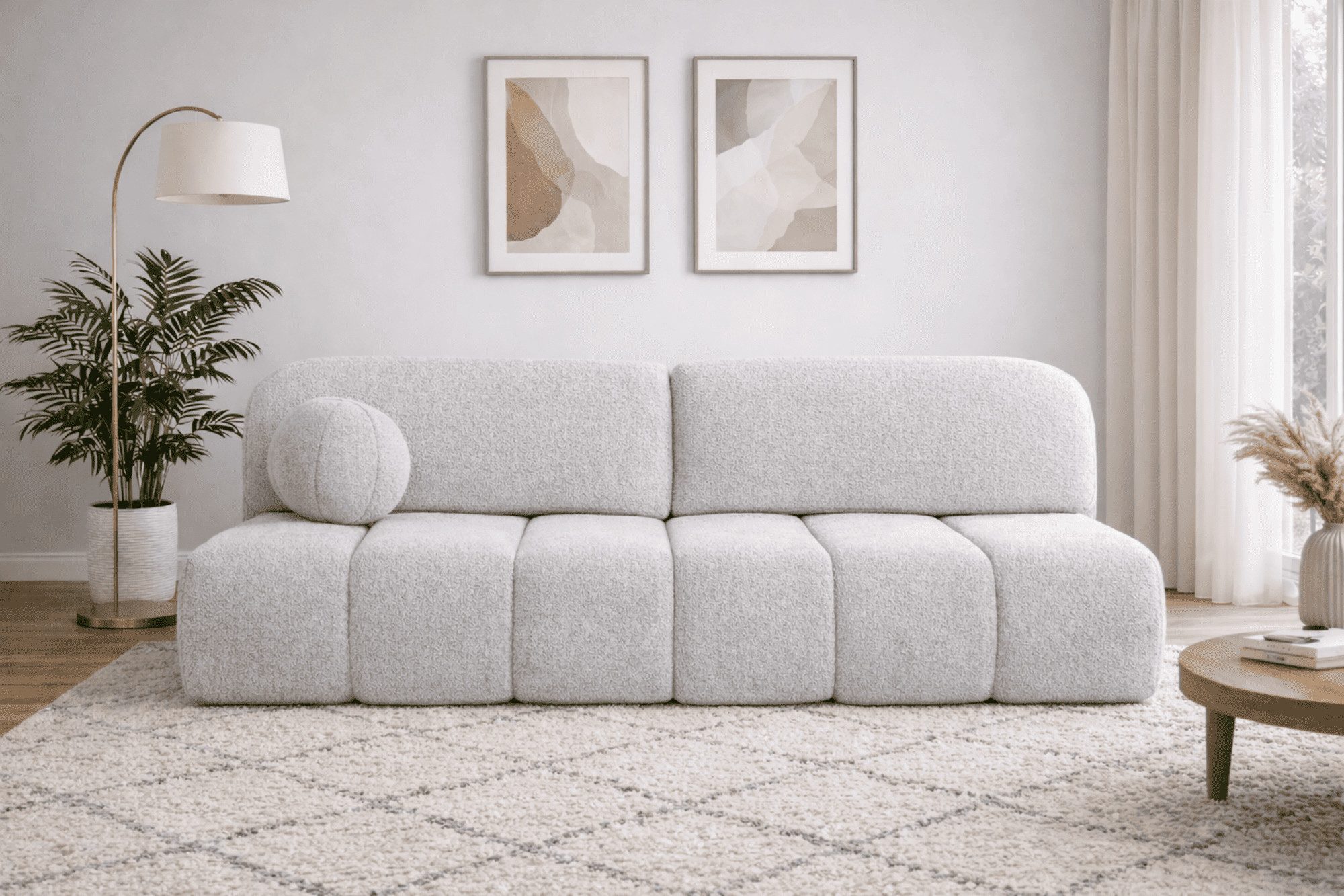 MOEBLO Sofa Fluffy aus Bouclé, Bequemes Sofa mit Schlaffunktion und Stauraum, Stilvollem Bouclé-Bezug, Couch Polstermöbel Sitzmöbel Wohnzimmermöbel 3-Sitzer-Sofa Stoffsofa, mit Relaxfunktion (BxHxT):210x88x104 cm