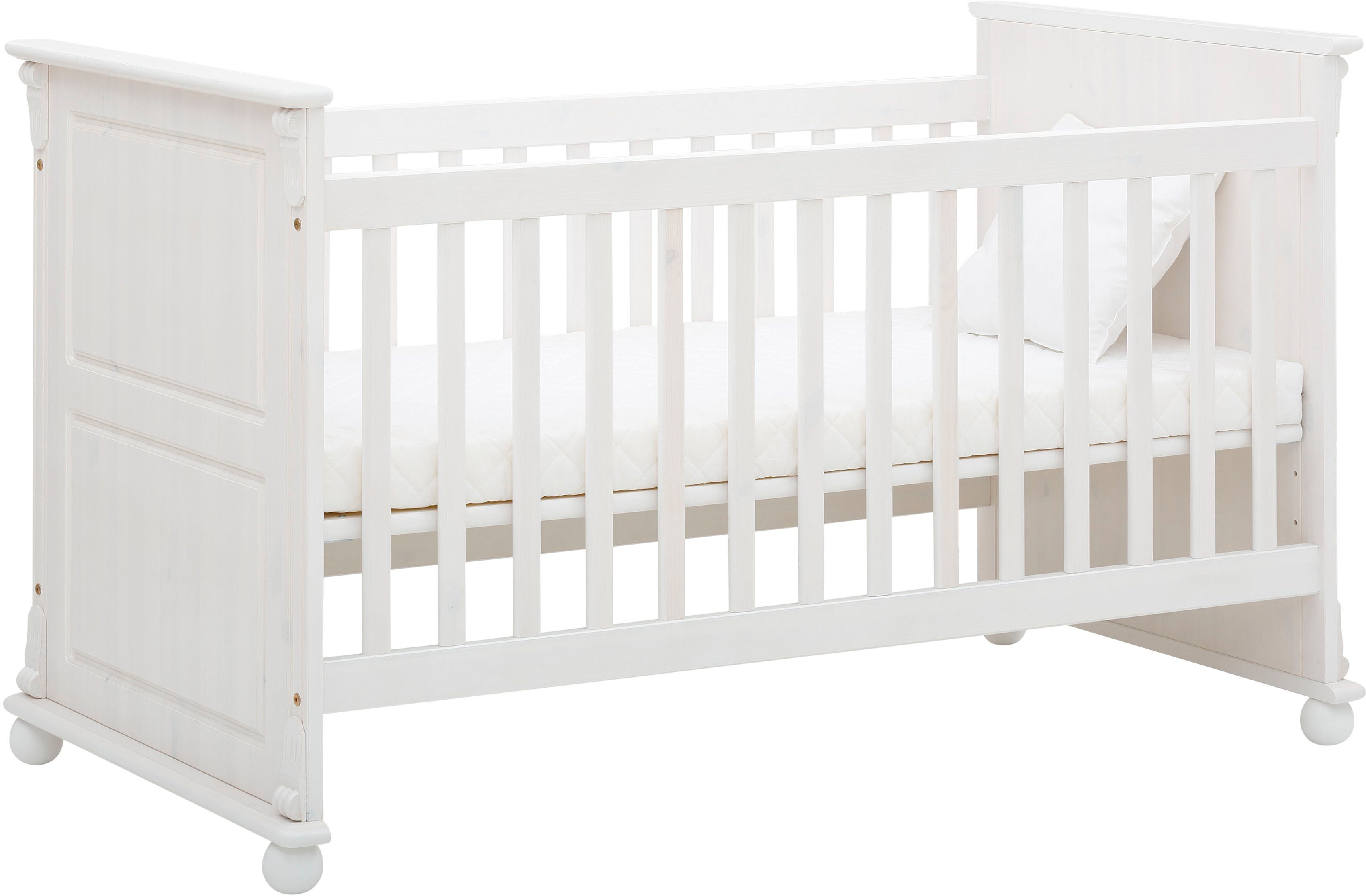 Lüttenhütt Babyzimmer-Komplettset Aimo, luxoriöser Landhausstil, Messinggriffe, (Spar-Set, 3-tlg., Kinderbett, Wickelkommode, Unterbauregal, 5 Schubladen), aus Massivholz; FSC®-Holz aus gewissenhaft bewirtschafteten Wäldern