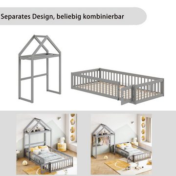 OKWISH Kinderbett Holzbett mit Stauraum, Vollschutzgitter und Türen und Lattenrost (90 x 200 cm), ohne Matratze