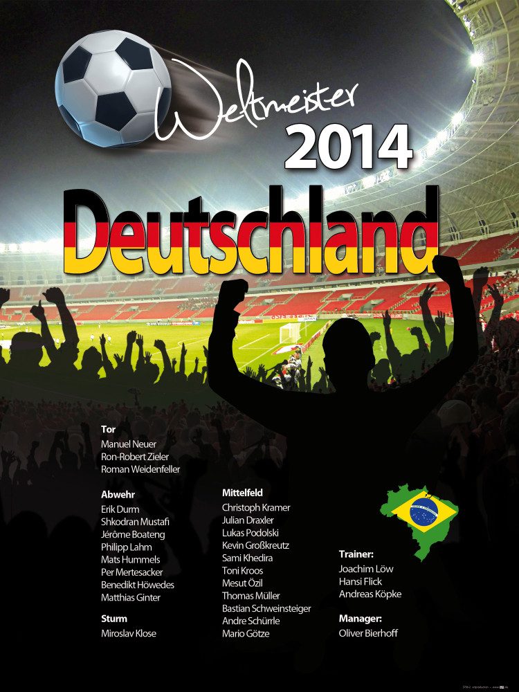 Poster FuÃŸball Kunstdruck Bild - Deutschland Weltmeister 2014 (80 x 60 cm)