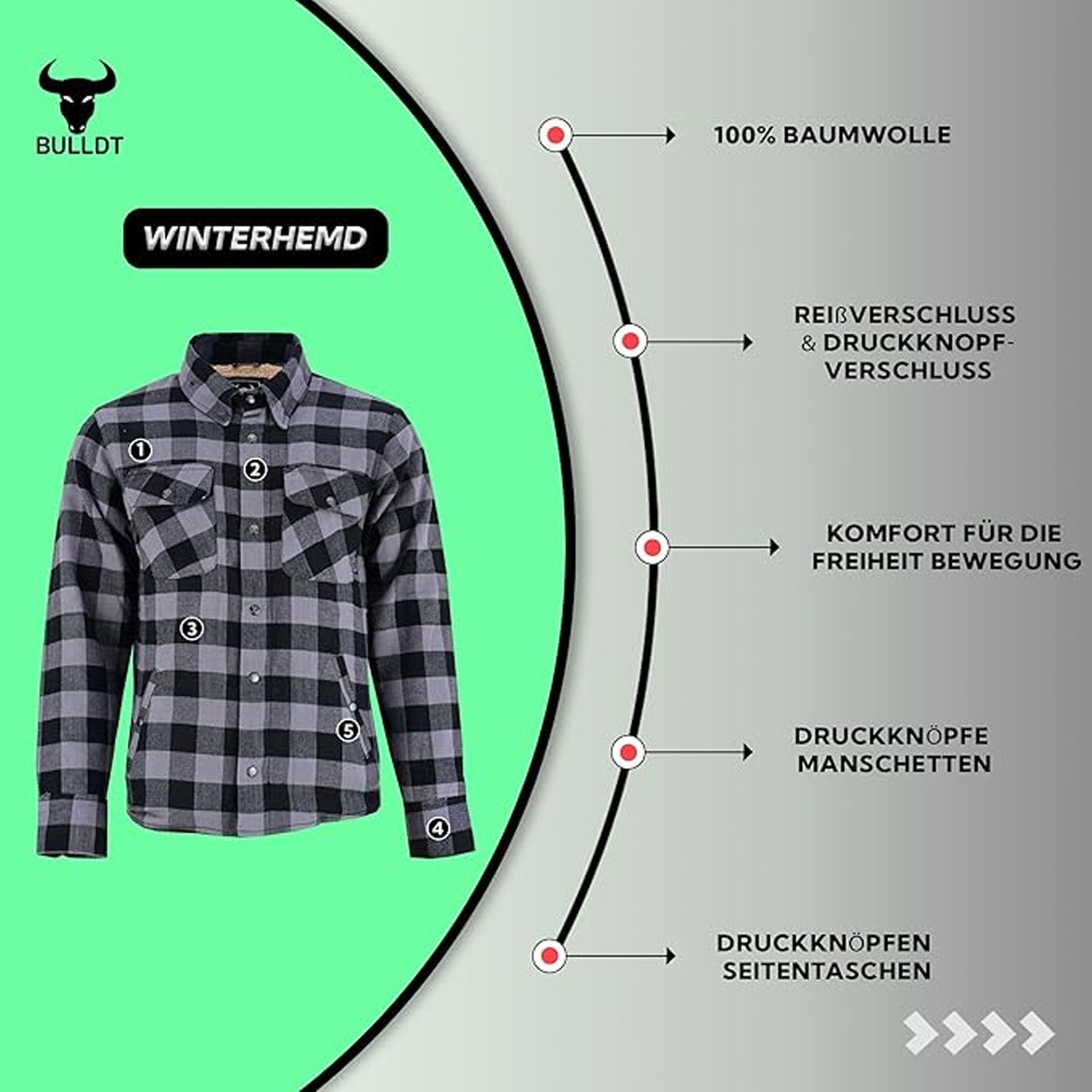 BULLDT Thermohemd Trend529-Hemd Gefüttert Lumberjack Flanellhemd Arbeitshemd Holzfällerhemd winter