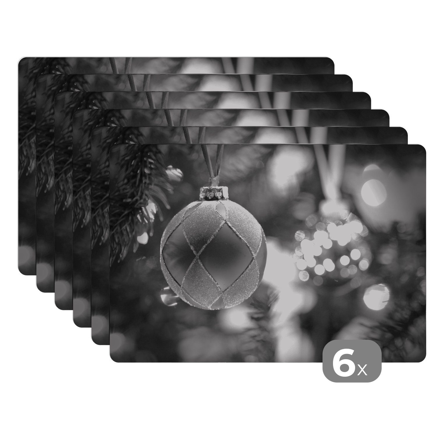 Platzset, Eine Nahaufnahme von dekorativem Weihnachtsschmuck an einem, MuchoWow, (6-St), Platzset, Platzdecken, Platzmatte, Tischmatten, Schmutzabweisend