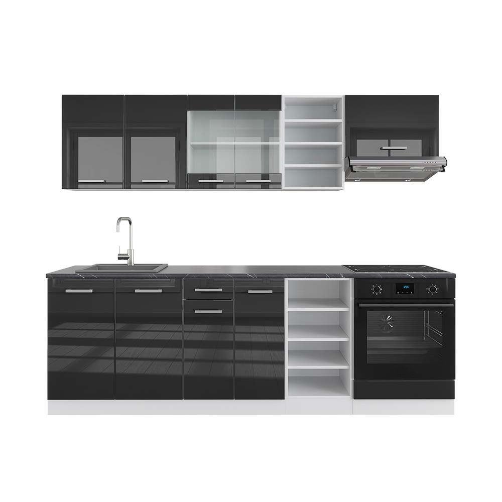 Vicco Küchenzeile R-Line, Anthrazit Hochglanz/Weiß, 240 cm, AP Anthrazit