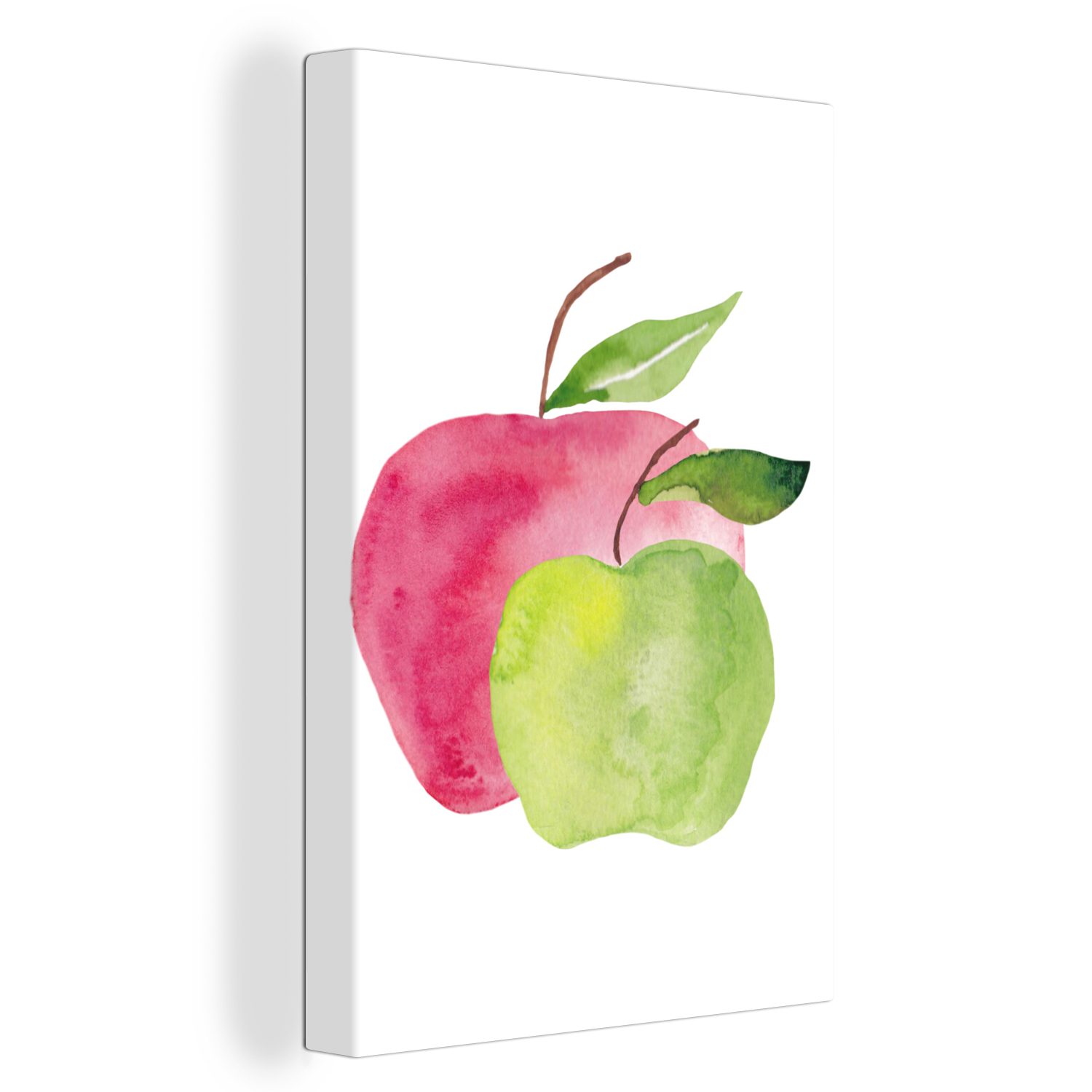 OneMillionCanvasses® Leinwandbild Äpfel - Aquarell - Weiß, (1 St), Leinwandbild fertig bespannt inkl. Zackenaufhänger, Gemälde, 20x30 cm