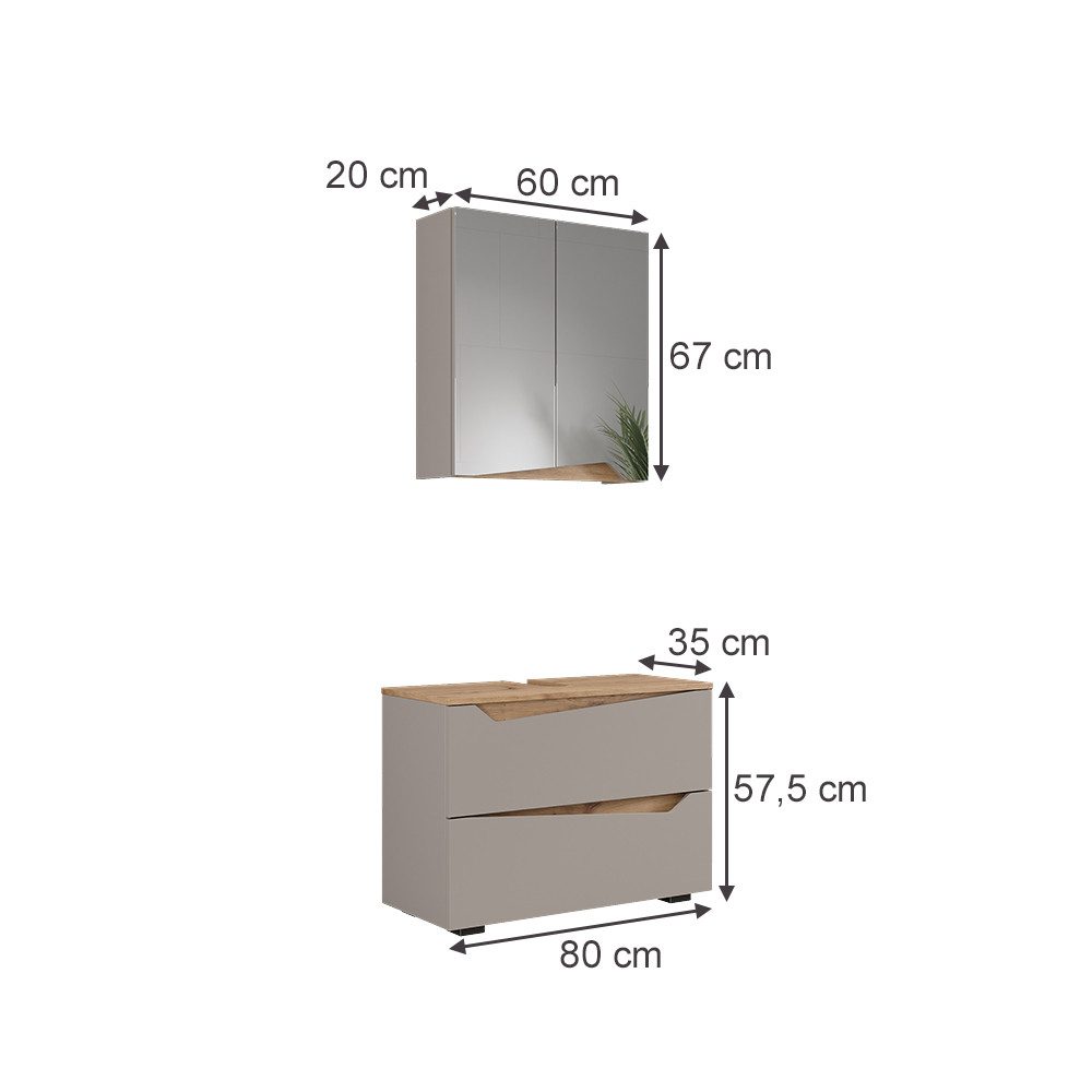 Vicco Badmöbel-Set Marelle, Greige/Artisan, 2 Teile, (2-St., 2er Set) günstig online kaufen