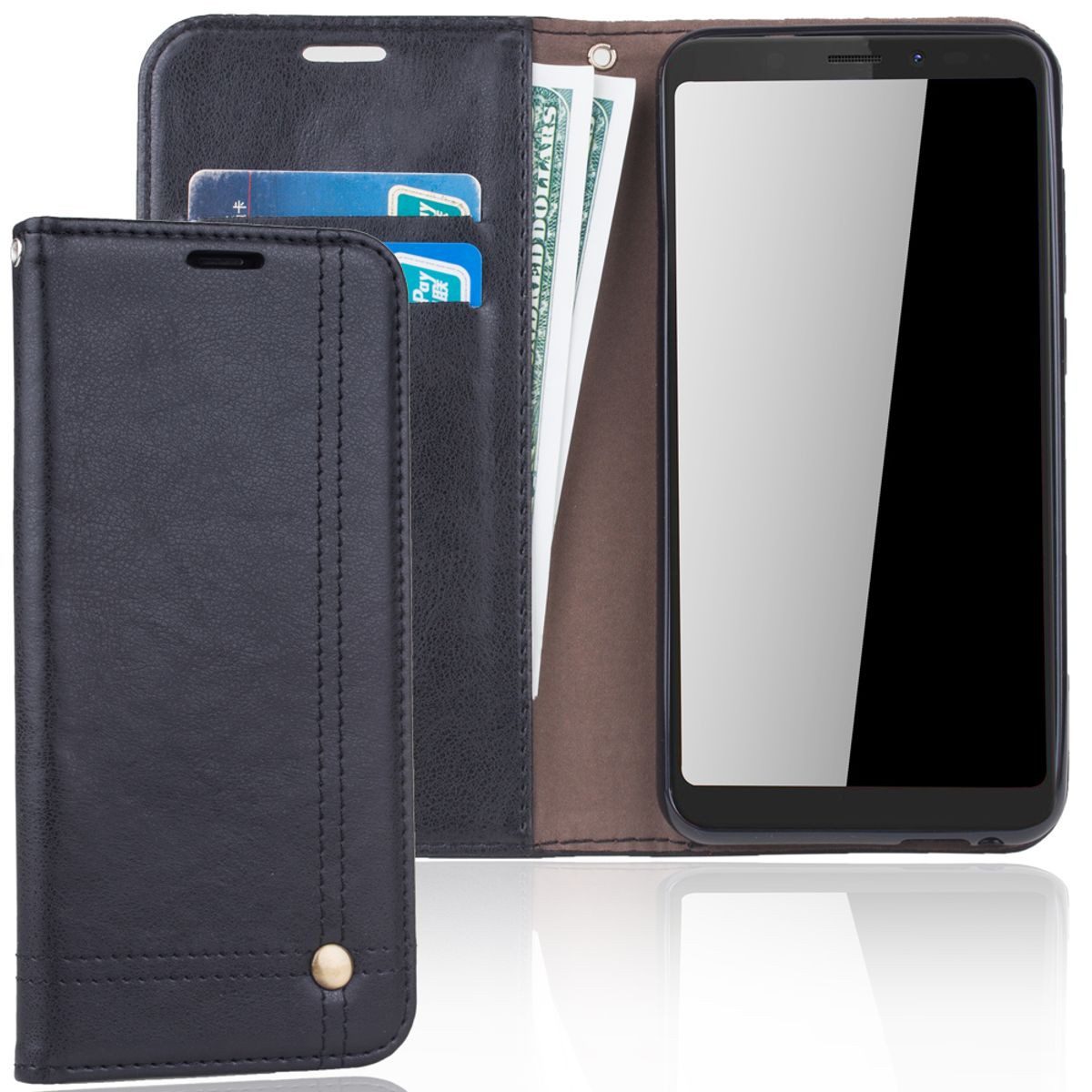 König Design Handyhülle Wiko View, Wiko View Handyhülle Bookcover Schwarz