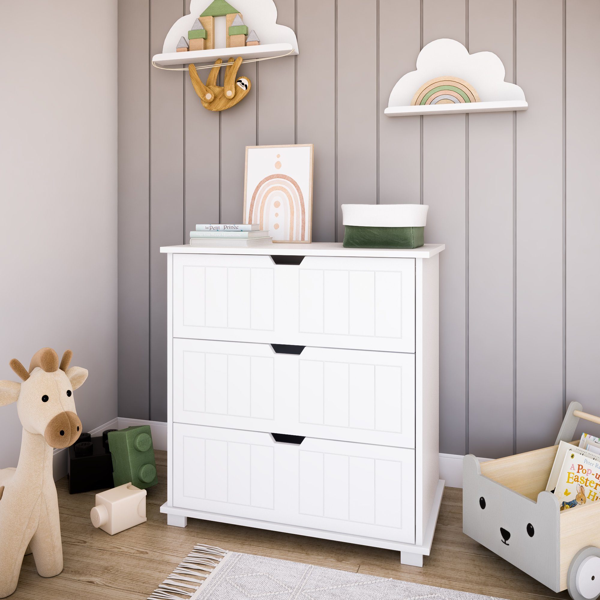 Kids Collective changing table/chest of drawers with removable changing top, with 3 drawers in white, Made in Europe