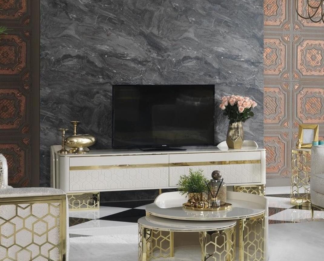 TV-Schrank Moderne Anrichte aus Holz mit Edelstahlfüßen und goldenen Akzenten