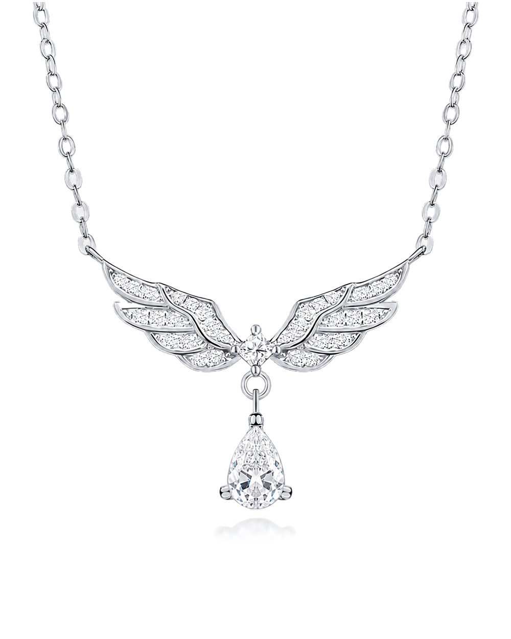 DANIEL CLIFFORD Kette mit Anhänger 'Joana' Damen Halskette Silber 925 Flügel Anhänger Kristall Tropfen (inkl. Verpackung), Silberkette 45cm mit Kristall-Anhänge – Bild 2 von 4