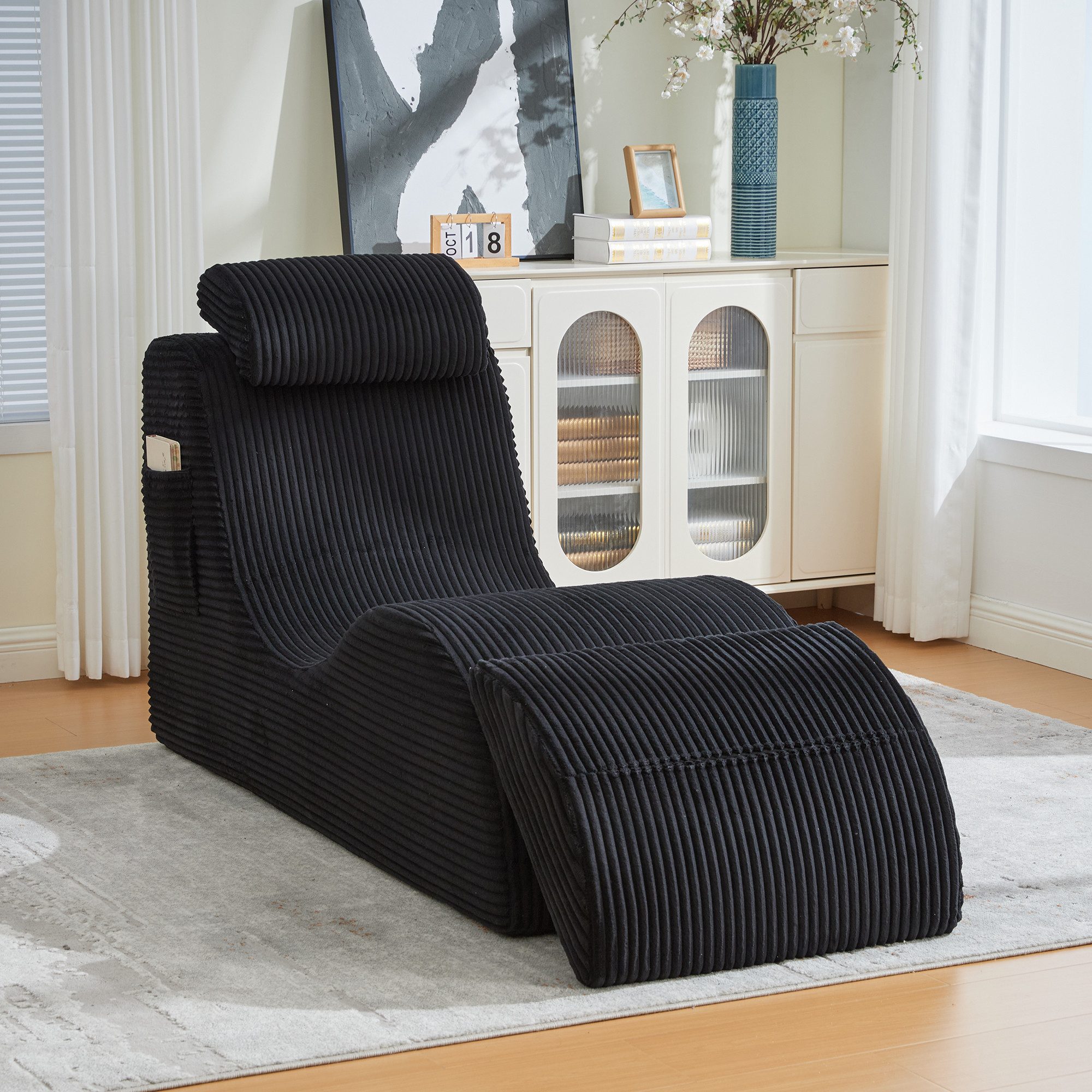 OKWISH Loungesessel Polsterstuhl Relaxsessel (Hoch Elastischem Kompressionsschaum, Abnehmbarer Sitzauflage und Seitentasche)