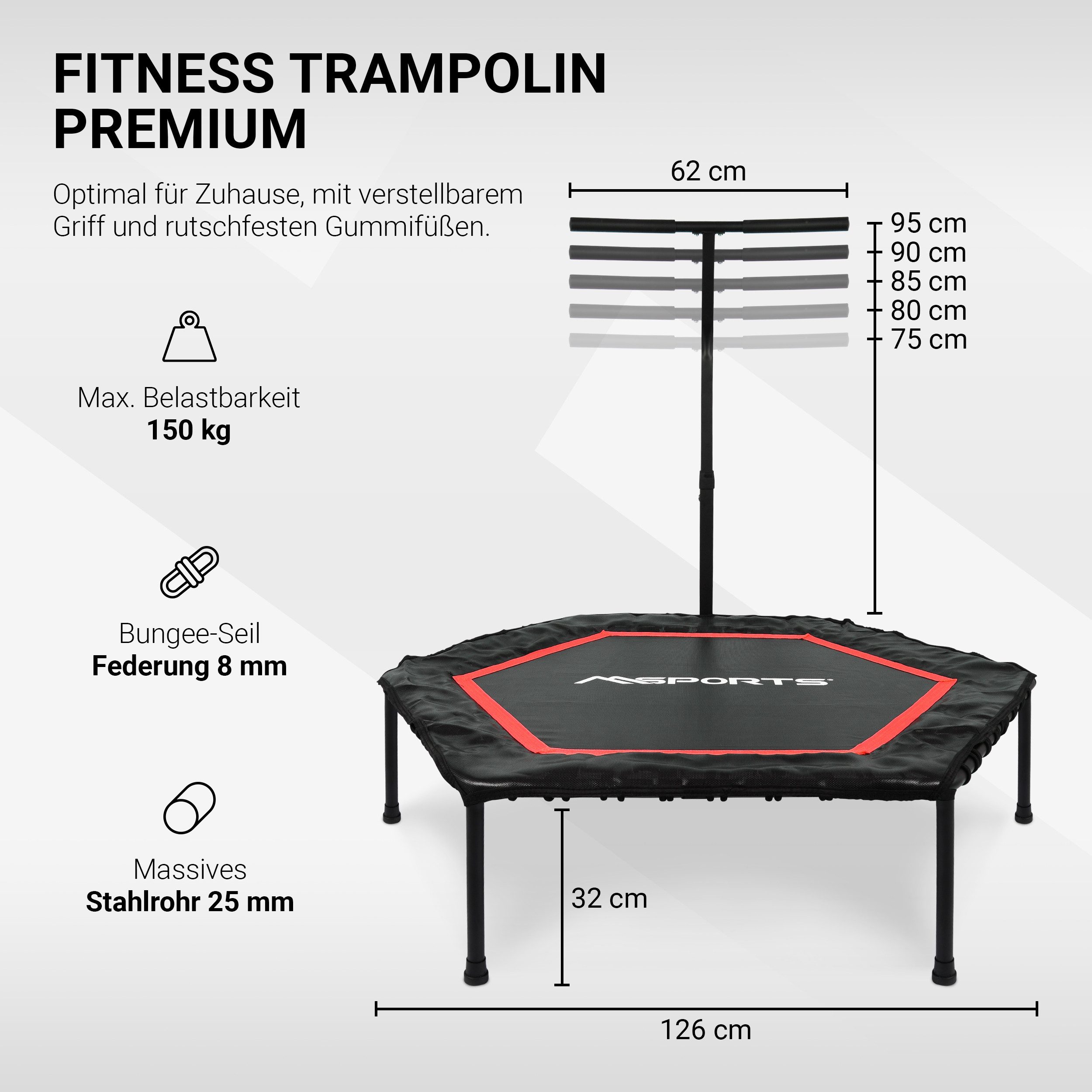 MSports® Fitnesstrampolin Fitness Trampolin für Indoor und Outdoor, 150 kg Belastbarkeit