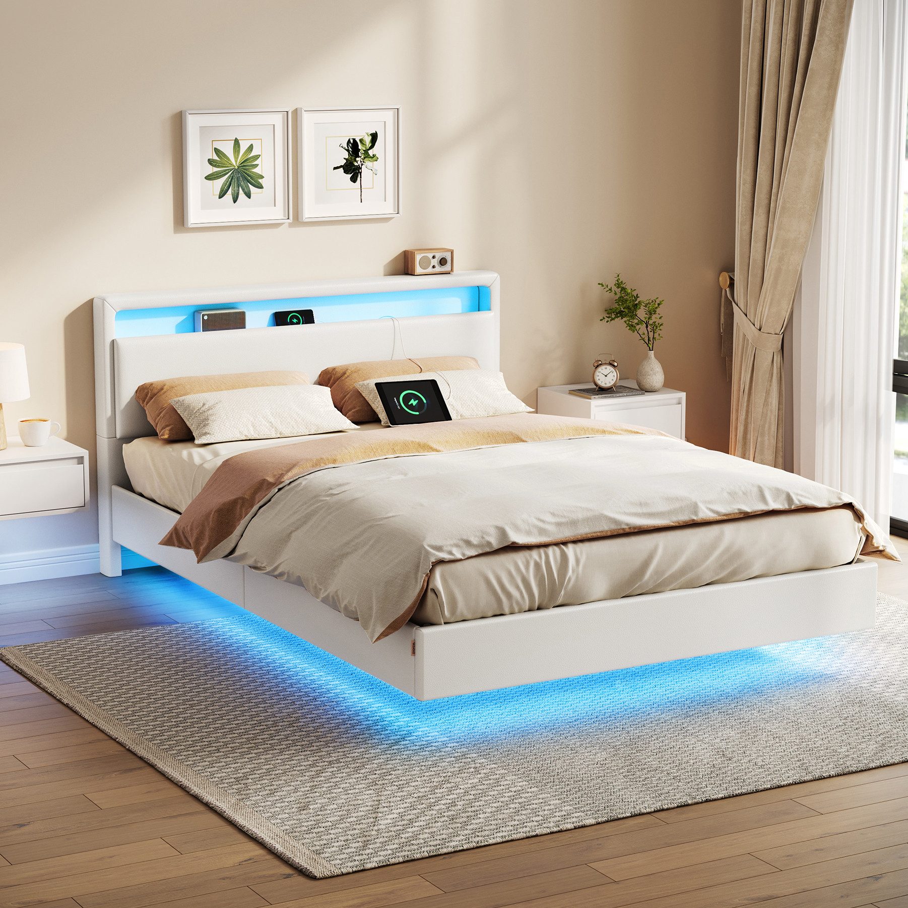 VASAGLE Polsterbett (140 x 200 cm), schwebender visueller Effekt, LED, hohe günstig online kaufen