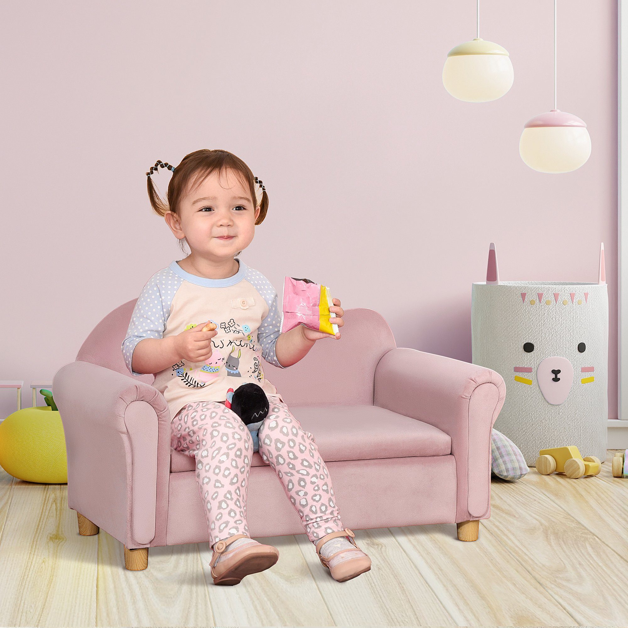 für (Set, Kinder Spielsofa 84L cm Kindersofa Kinder, HOMCOM Zweisitzer 48.5H für Stauraum, 3-5 Jahre), Sessel Rosa mit 41.5B x x 1-St.,