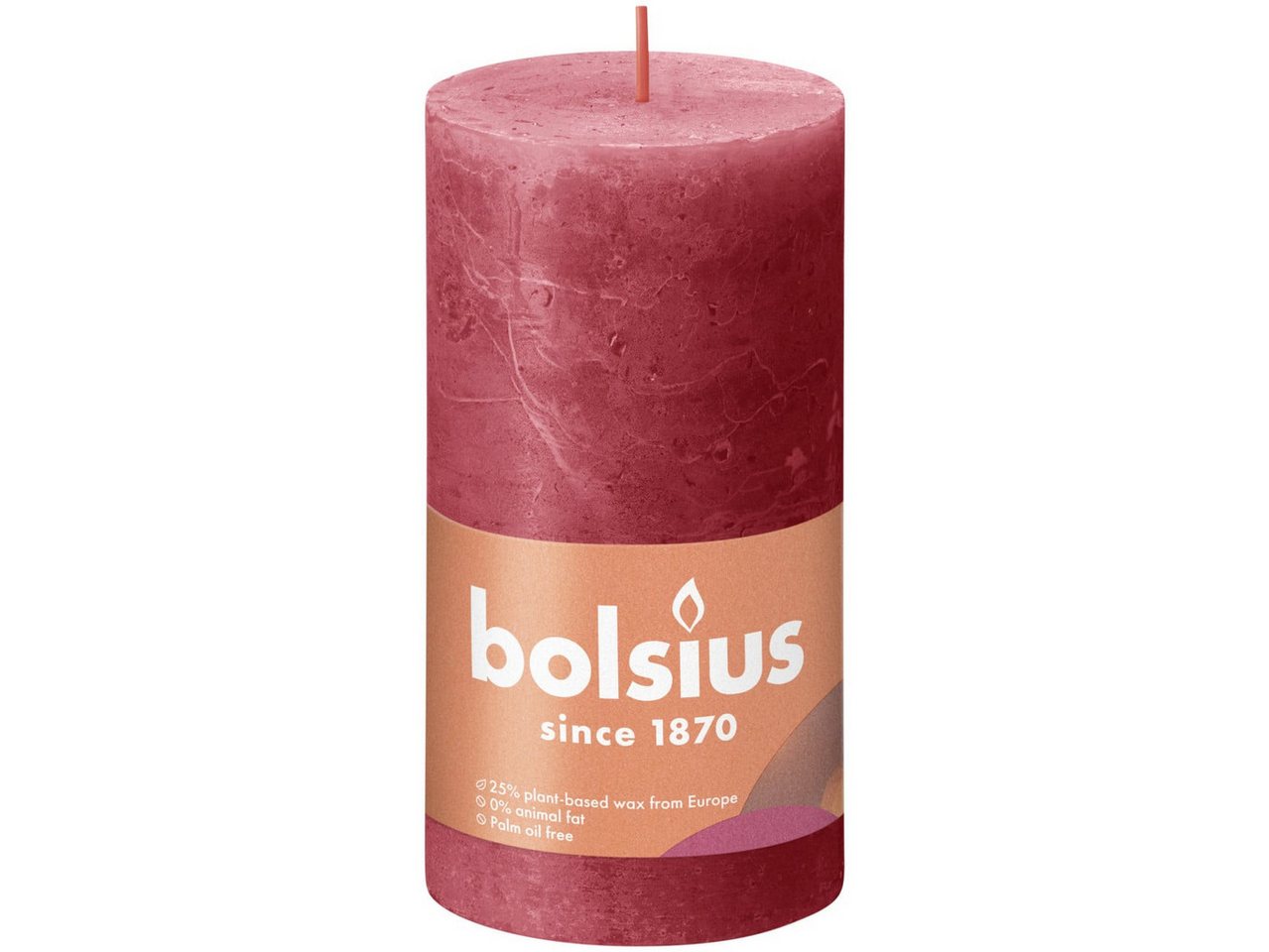 Bolsius Stumpenkerze Bolsius Rustik Stumpenkerze zartes rot, Höhe: 13