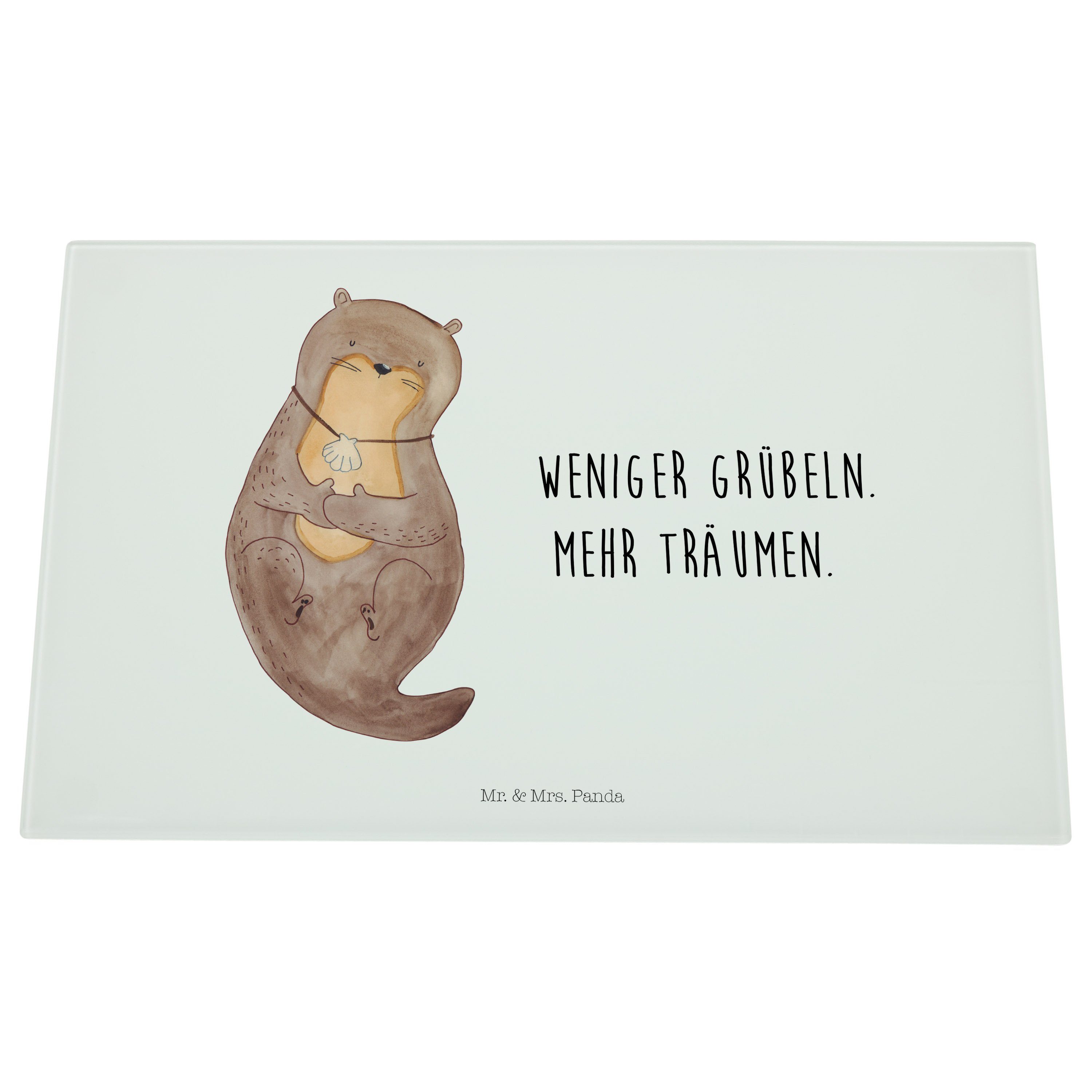 Echter Versandhandel Mr. & Mrs. Panda Servierbrett Weiß Geschenk, Sch, Muschelmedaillon Otter - (1-St) - Glas, mit Seeotter, Premium niedlich