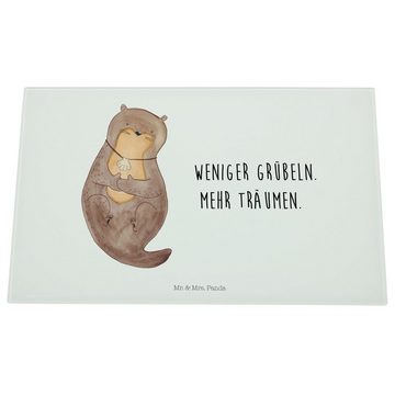 Mr. & Mrs. Panda Servierbrett Otter Muschel - Weiß - Geschenk, Seeotter, niedlich, Schneidebrett, B, Premium Glas, (1-St), Gravierte Motive