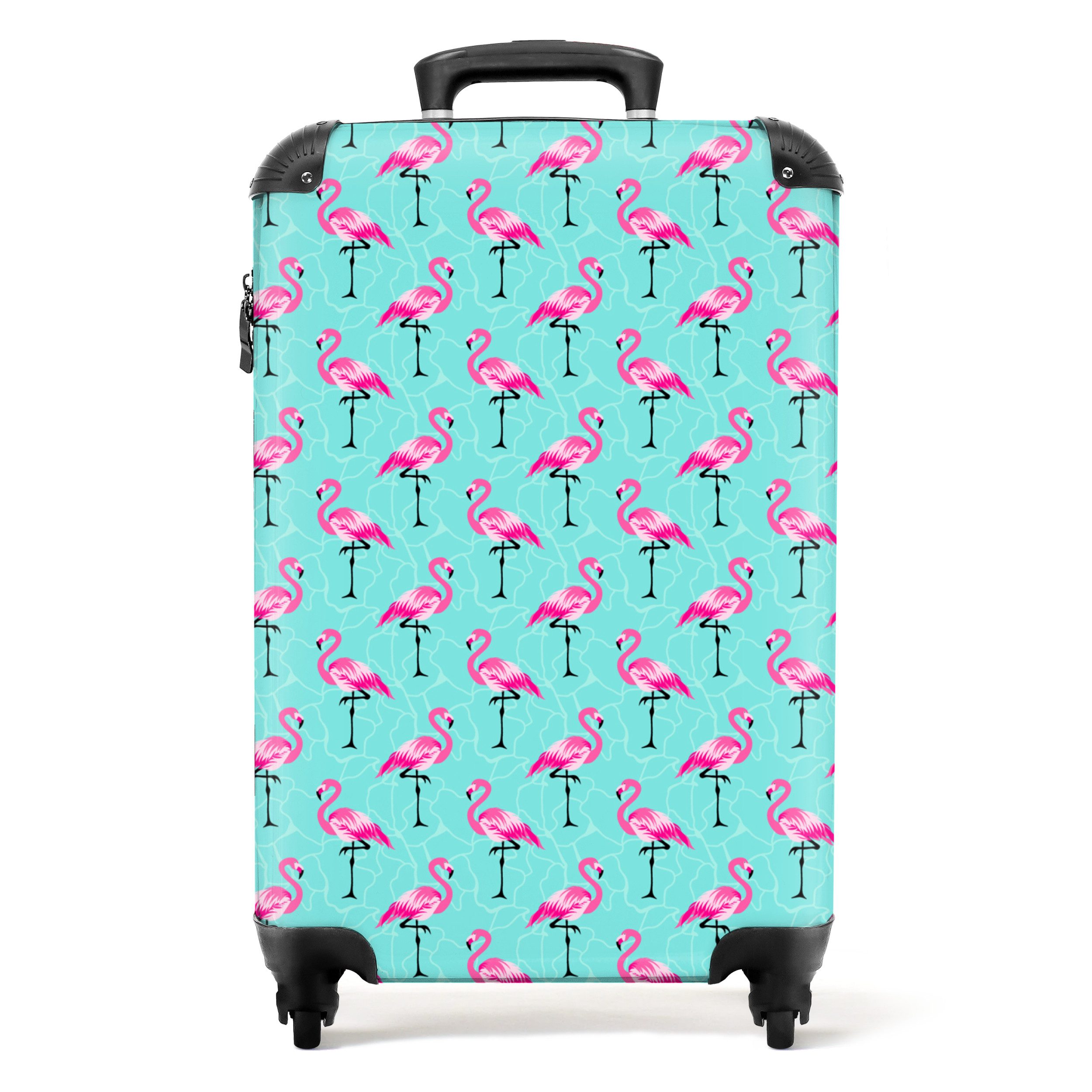 NoBoringSuitcases.com© Kinderkoffer Flamingo - Mädchen - Kind - Blau - Design 55x35x20cm, 4 Rollen, Handgepäck-Koffer, Kinderkoffer, Mädchen
