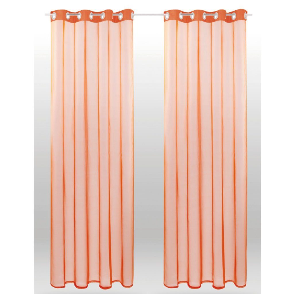 Vorhang, Bestlivings, Ösen (2 St), transparent, Voile, Gardinenset "Transparent" (2 Ösenschals) Orange