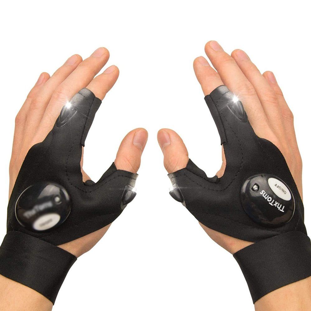 GelldG Angelhandschuhe Outdoor Angeln Handschuhe, 2 LED Taschenlampe Handschuhe | Handschuhe