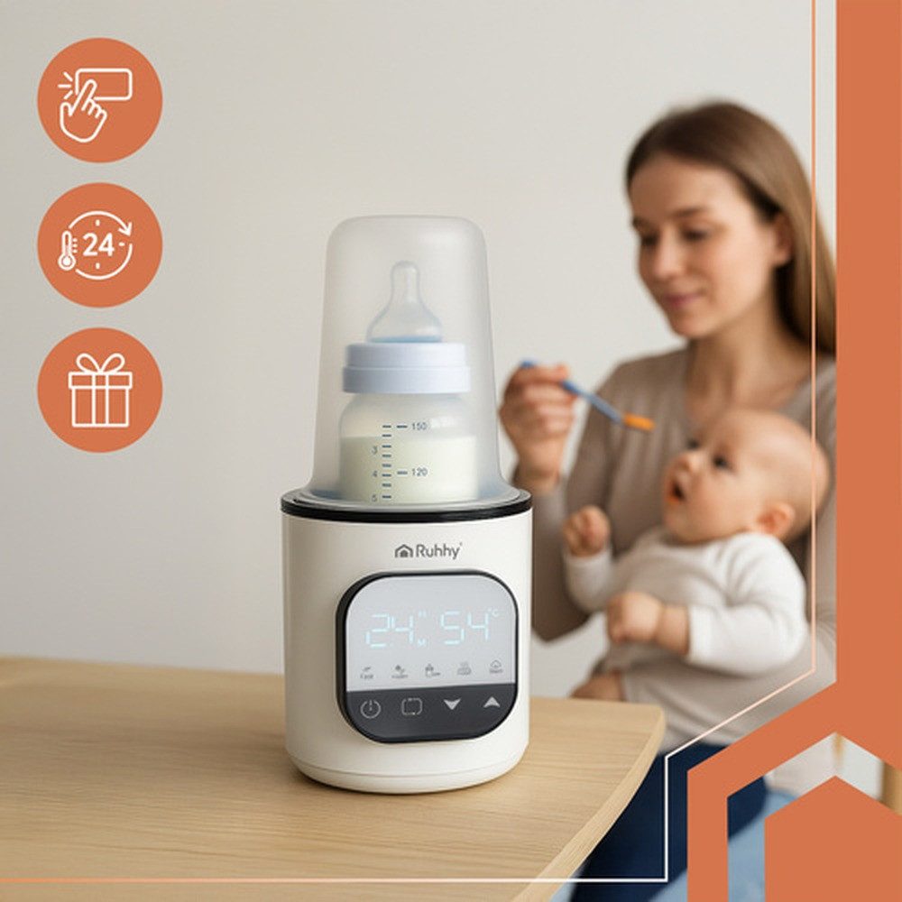 Ruhhy Babyflaschenwärmer 5-in-1 Flaschenwärmer, Regelbar von 45–80 °C, ideal für Flüssigkeiten, feste Lebensmittel